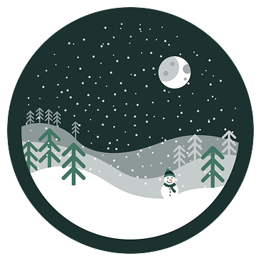 Snowscape illustration with snowman and starry night sky